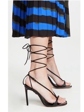 Schutz Vikki Leather Sandal heels lace up tie open square toe stiletto size 8